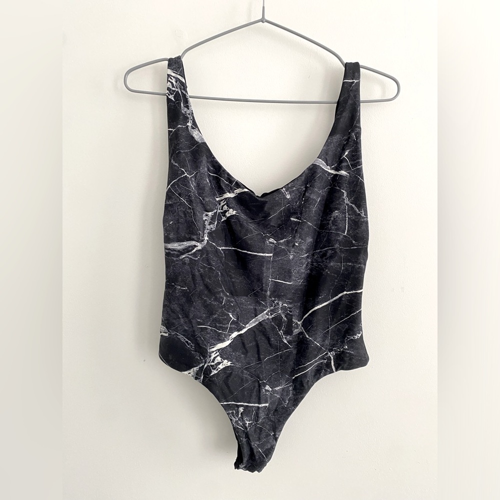 Sexy Black Marble One Piece Bathing Suit Size Medium